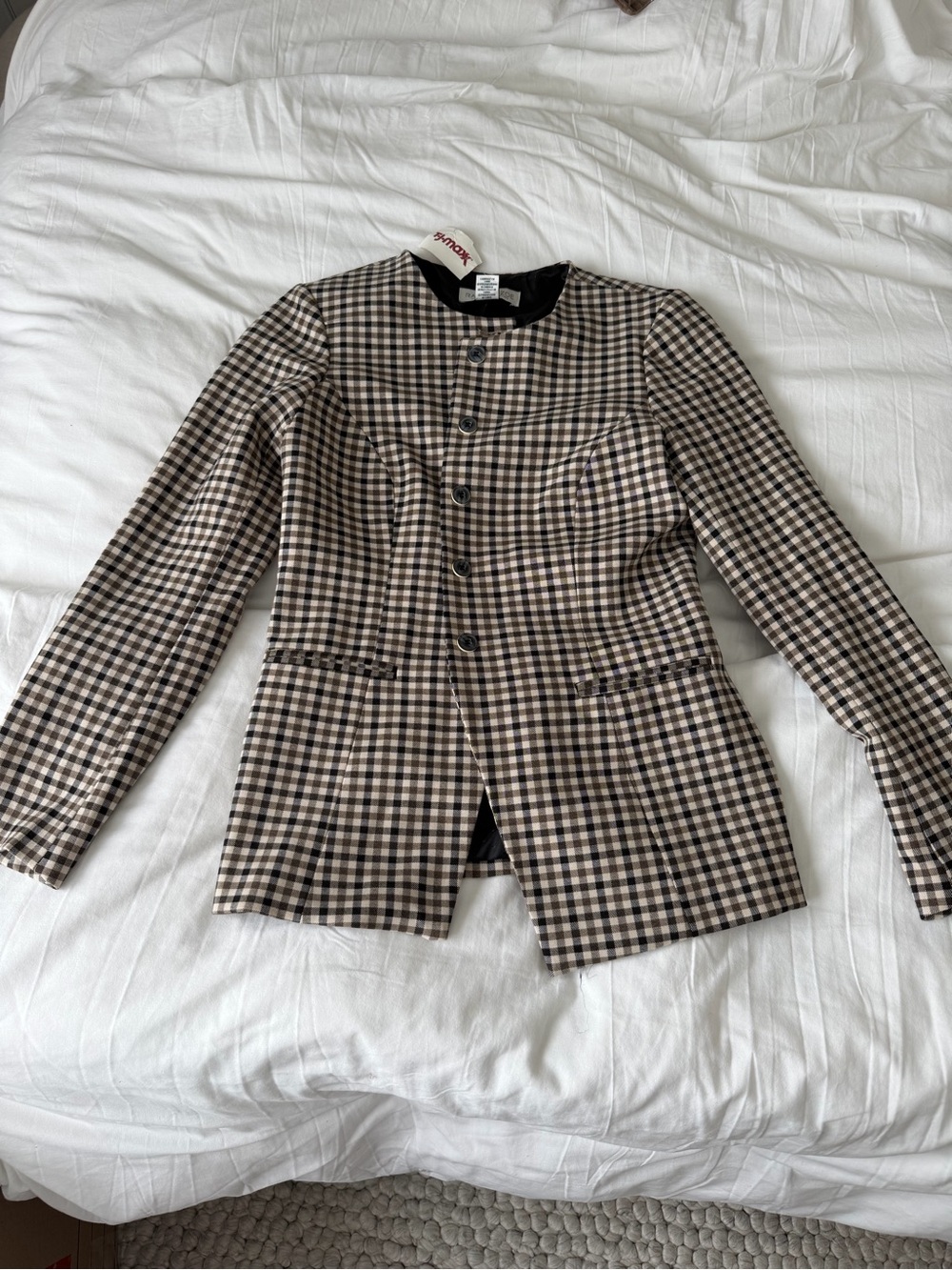 Rachel Zoe Black and Cream Gingham Button-Front Blazer